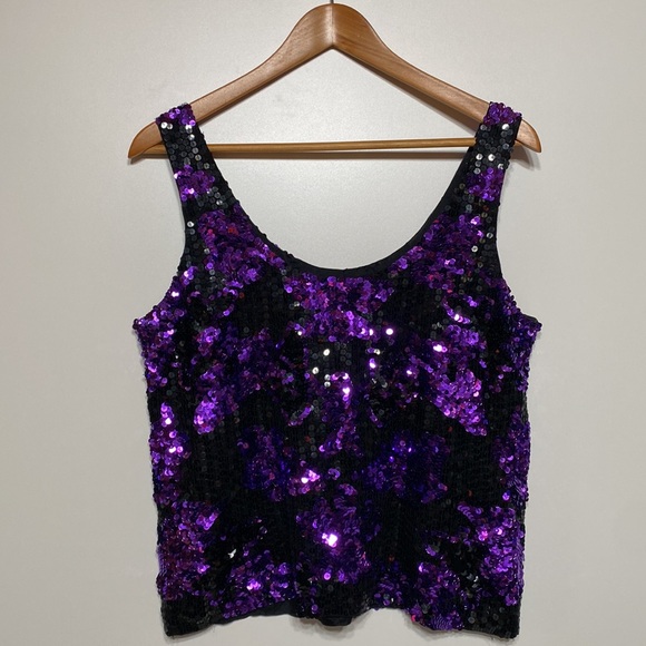 Vintage Silk Niteline Sequin Purple and Black Tank Top - Picture 3 of 11